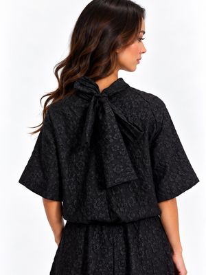 Kate & Pippa Ava Jacquard Bow Top In Black-Nicola Ross