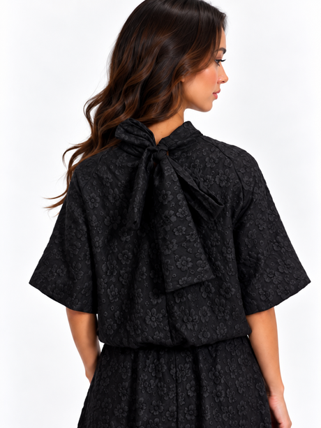 Kate & Pippa Ava Jacquard Bow Top In Black-Nicola Ross