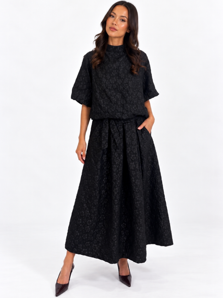 Kate & Pippa Ava Jacquard Bow Top In Black-Nicola Ross