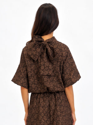 Kate & Pippa Ava Jacquard Bow Top In Brown-Nicola Ross