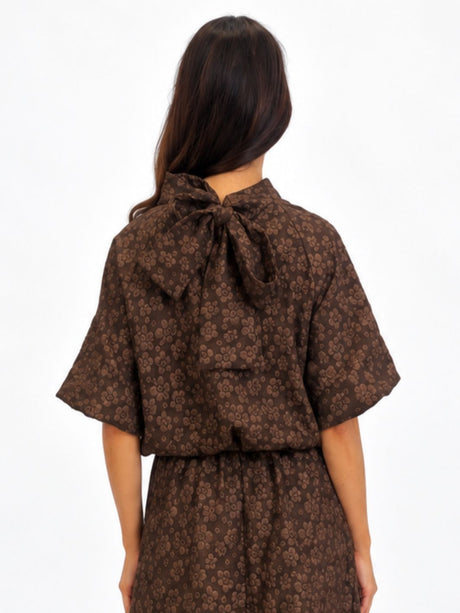 Kate & Pippa Ava Jacquard Bow Top In Brown-Nicola Ross