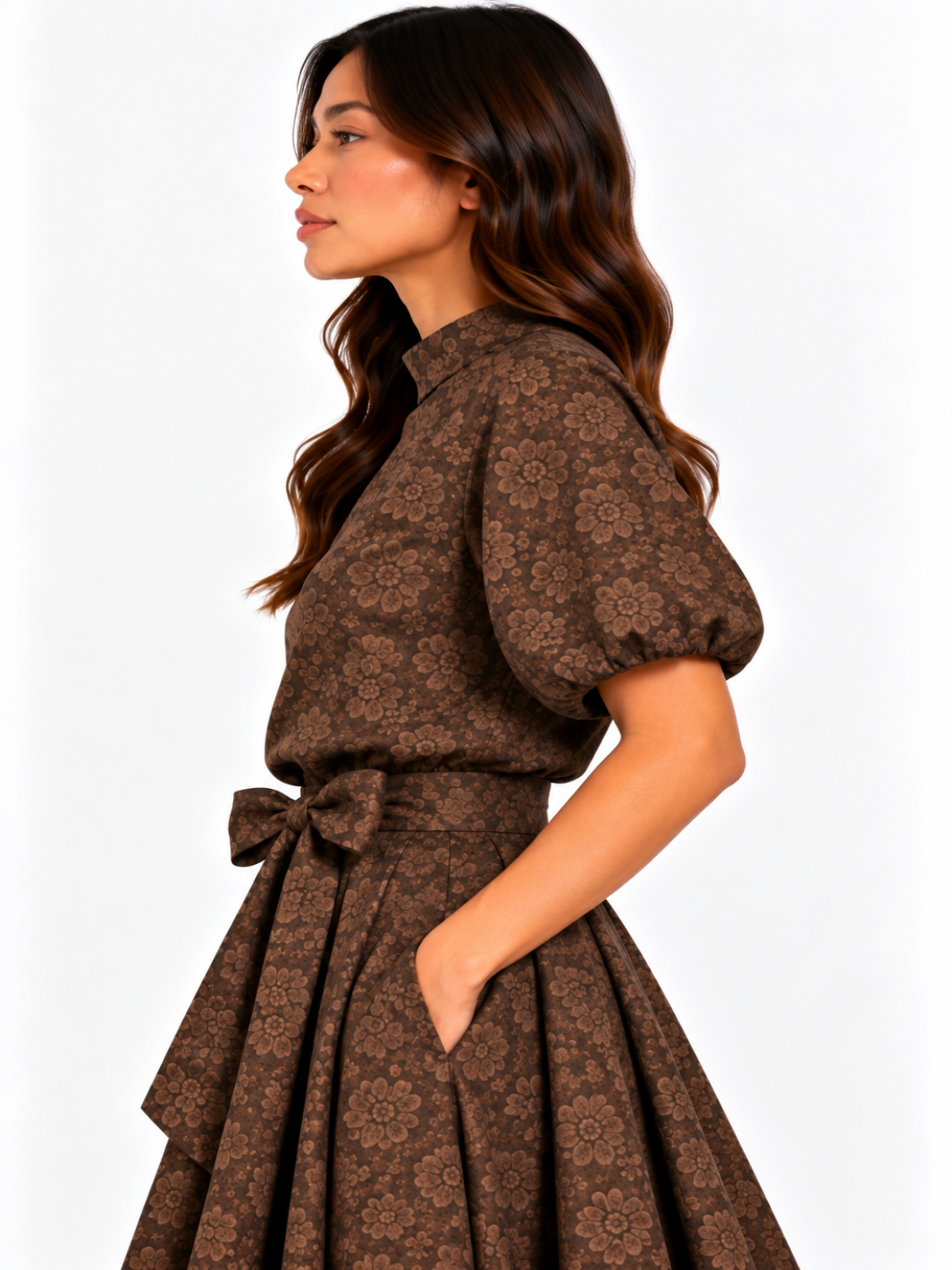 Kate & Pippa Ava Jacquard Bow Top In Brown-Nicola Ross
