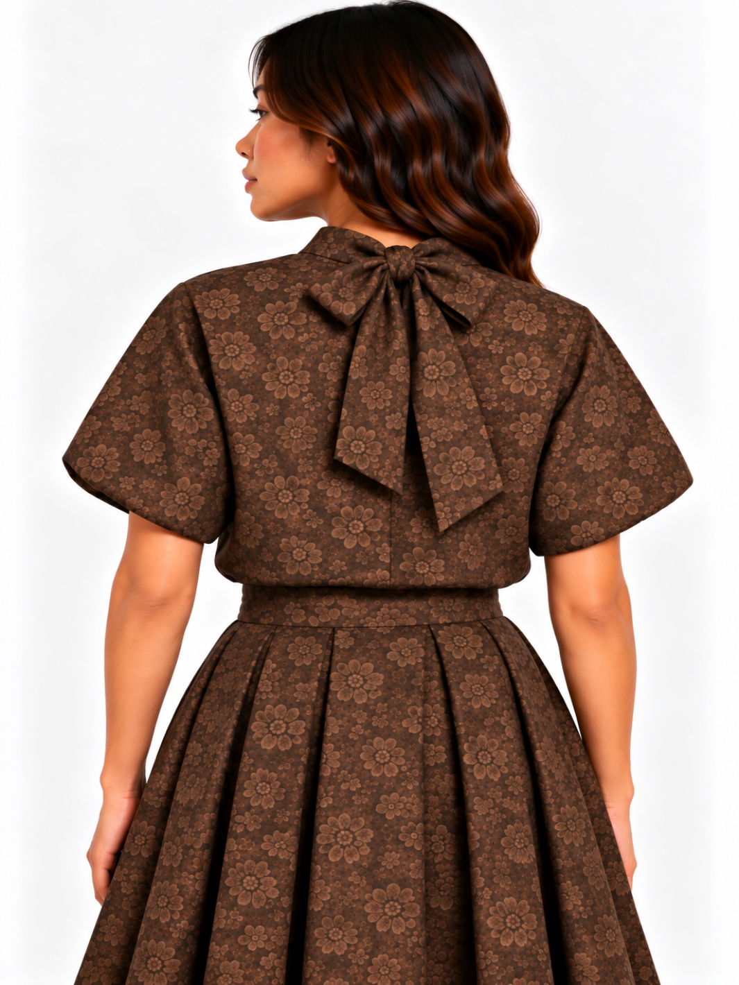 Kate & Pippa Ava Jacquard Bow Top In Brown-Nicola Ross