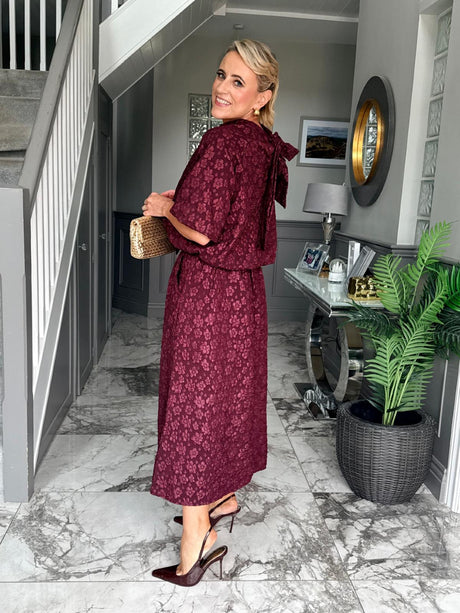 Kate & Pippa Ava Jacquard Bow Top In Burgundy-Nicola Ross