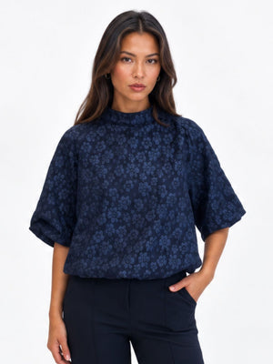 Kate & Pippa Ava Jacquard Bow Top In Navy-Nicola Ross
