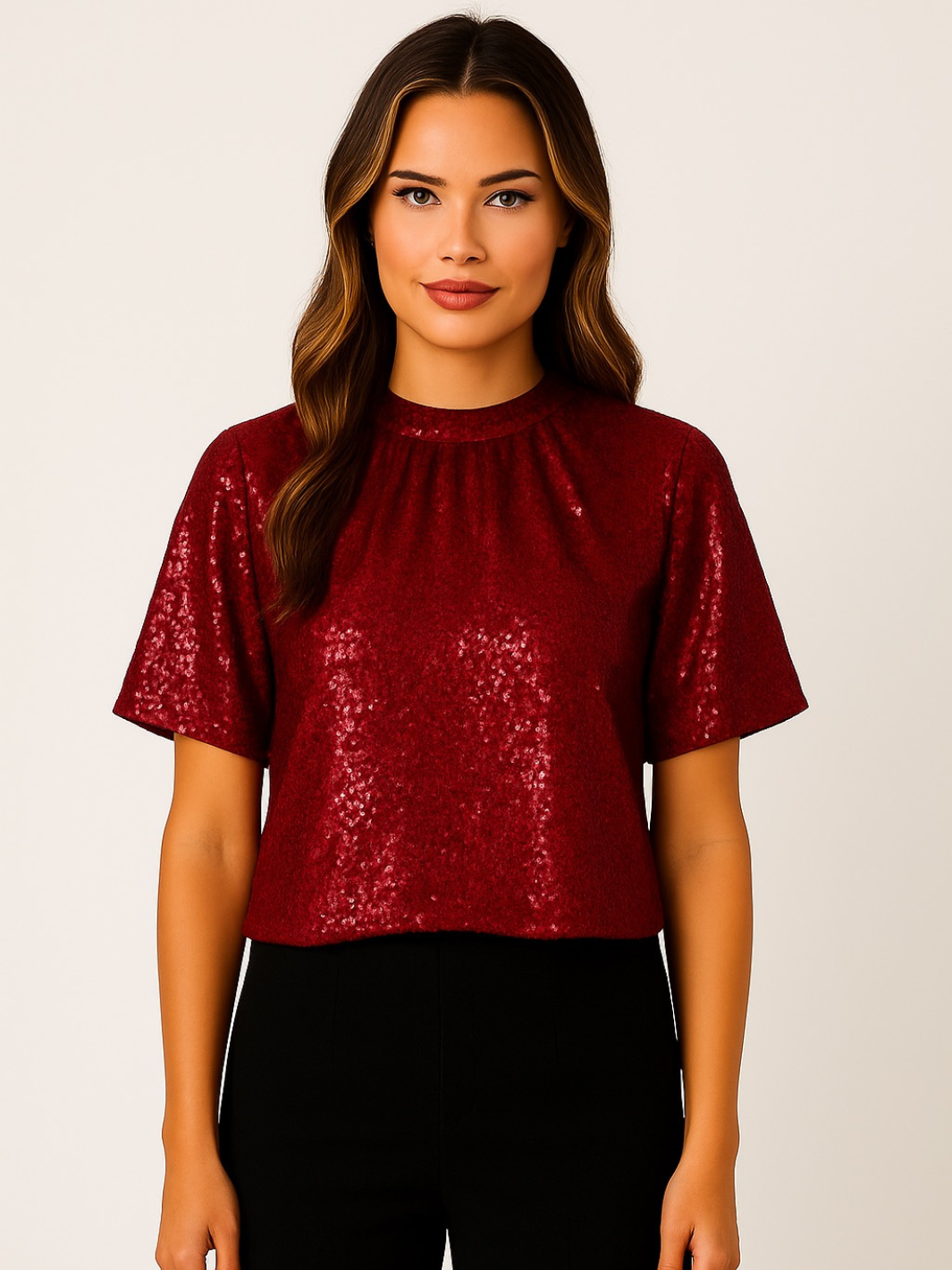 Kate & Pippa Ava Sequin Top In Burgundy-Nicola Ross