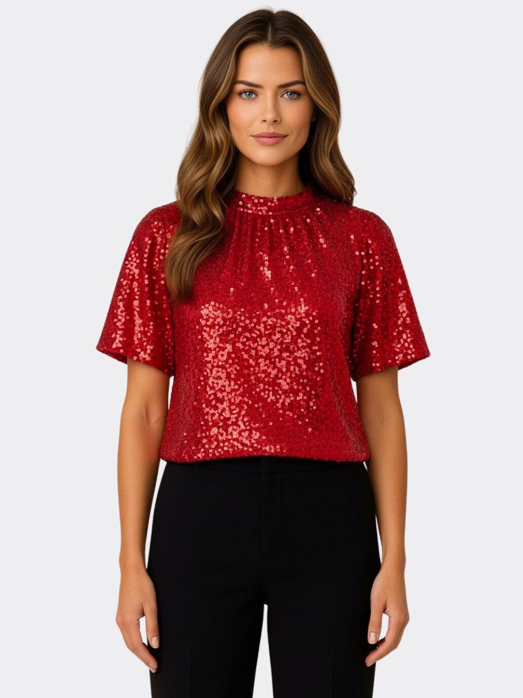 Kate & Pippa Ava Sequin Top In Christmas Red-Nicola Ross