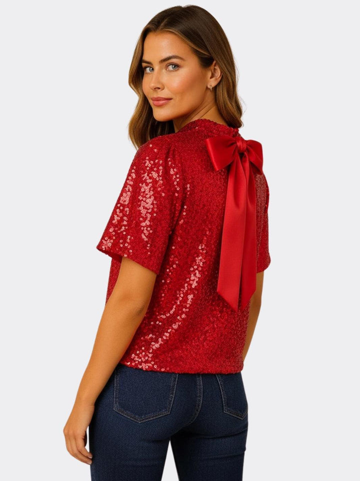 Kate & Pippa Ava Sequin Top In Christmas Red-Nicola Ross