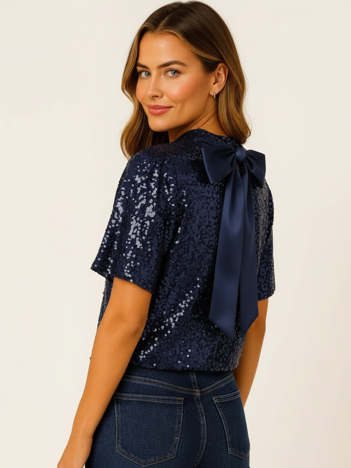 Kate & Pippa Ava Sequin Top In Navy-Nicola Ross