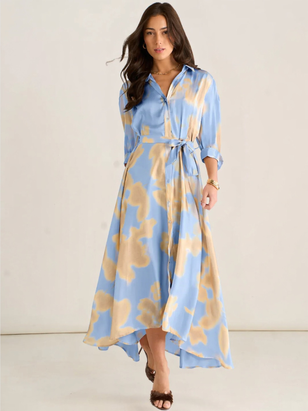 Kate & Pippa Azure Midi Dress In Blue/Lemon Print-Occasion Wear-Guest of the wedding-Nicola Ross