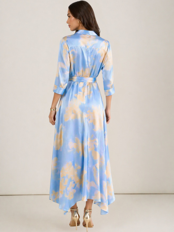 Kate & Pippa Azure Midi Dress In Blue/Lemon Print-Occasion Wear-Guest of the wedding-Nicola Ross