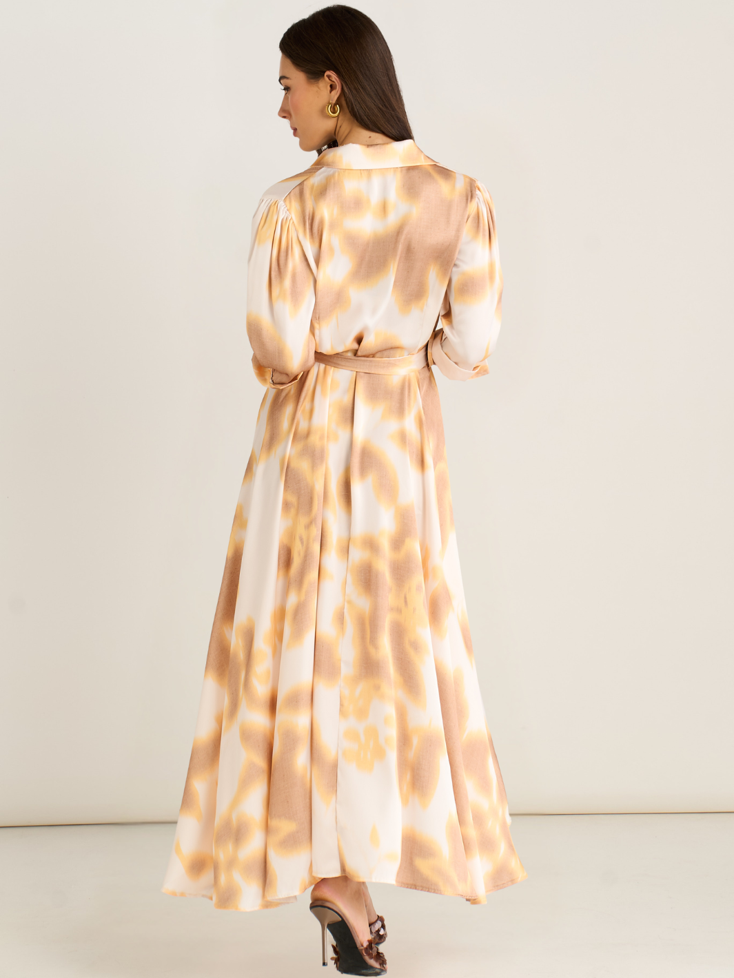 Kate & Pippa Azure Midi Dress In Gold/Ivory Print-Occasion Wear-Guest of the wedding-Nicola Ross