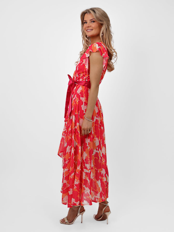Kate & Pippa Ballerina Dress In Cerise Pink/Orange Print-Nicola Ross