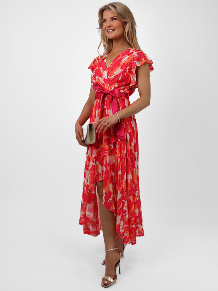 Kate & Pippa Ballerina Dress In Cerise Pink/Orange Print-Nicola Ross