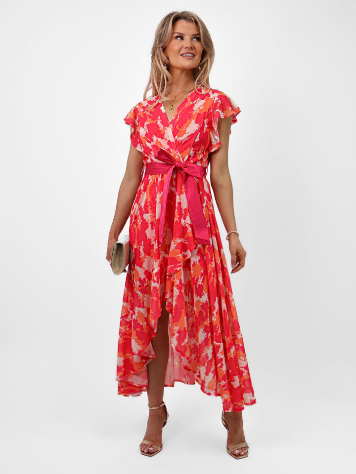 Kate & Pippa Ballerina Dress In Cerise Pink/Orange Print-Nicola Ross