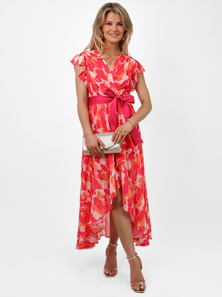 Kate & Pippa Ballerina Dress In Cerise Pink/Orange Print-Nicola Ross