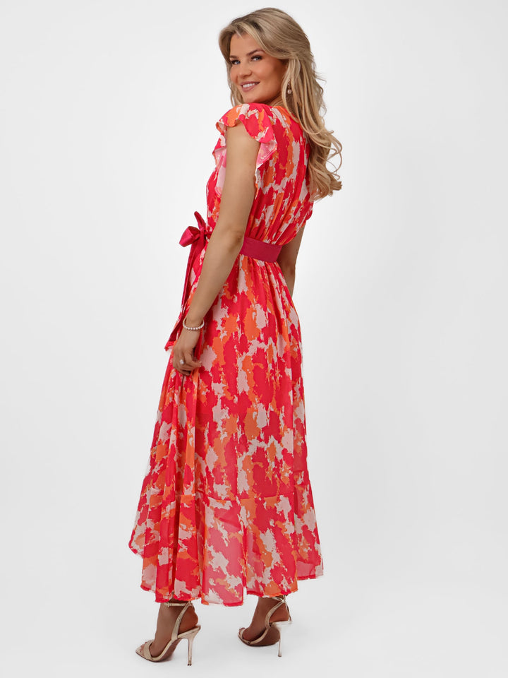 Kate & Pippa Ballerina Dress In Cerise Pink/Orange Print-Nicola Ross