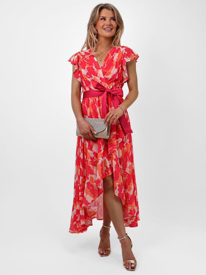 Kate & Pippa Ballerina Dress In Cerise Pink/Orange Print-Nicola Ross