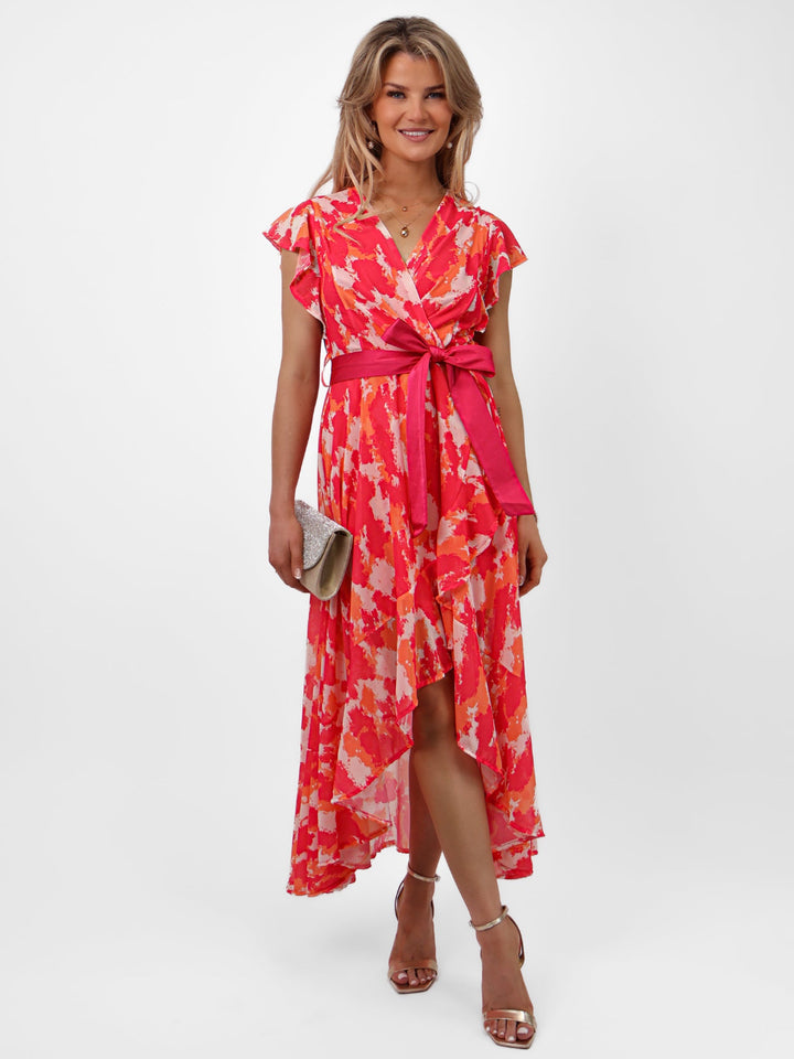 Kate & Pippa Ballerina Dress In Cerise Pink/Orange Print-Nicola Ross