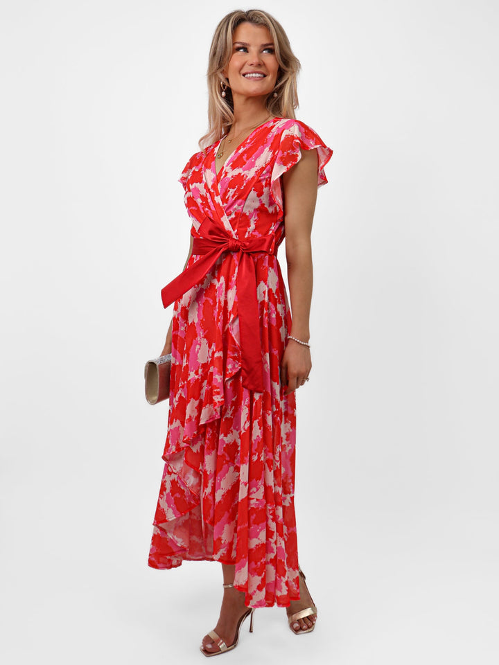 Kate & Pippa Ballerina Dress In Red/Pink Print-Nicola Ross