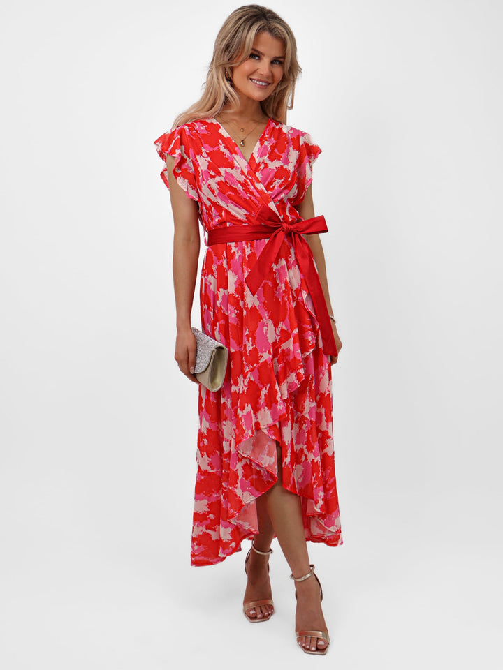 Kate & Pippa Ballerina Dress In Red/Pink Print-Nicola Ross