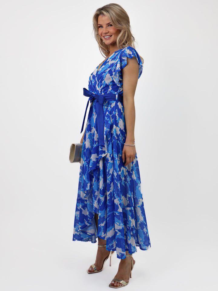 Kate & Pippa Ballerina Dress In Royal Blue Print-Nicola Ross