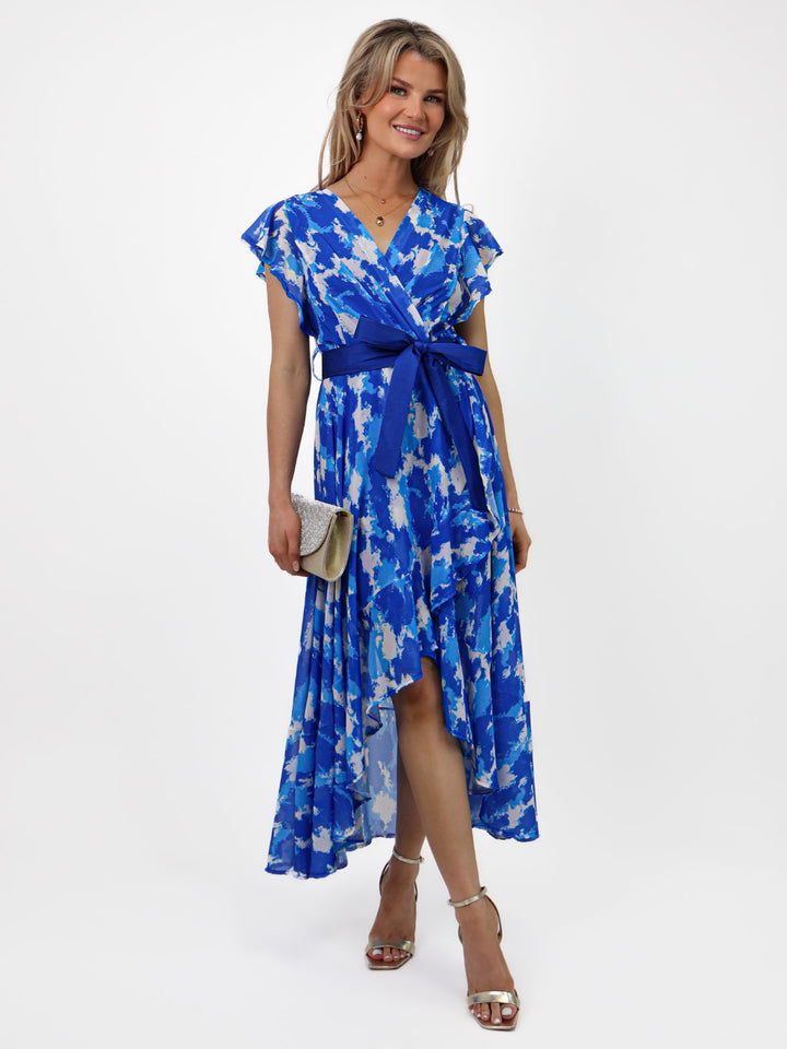 Kate & Pippa Ballerina Dress In Royal Blue Print-Nicola Ross