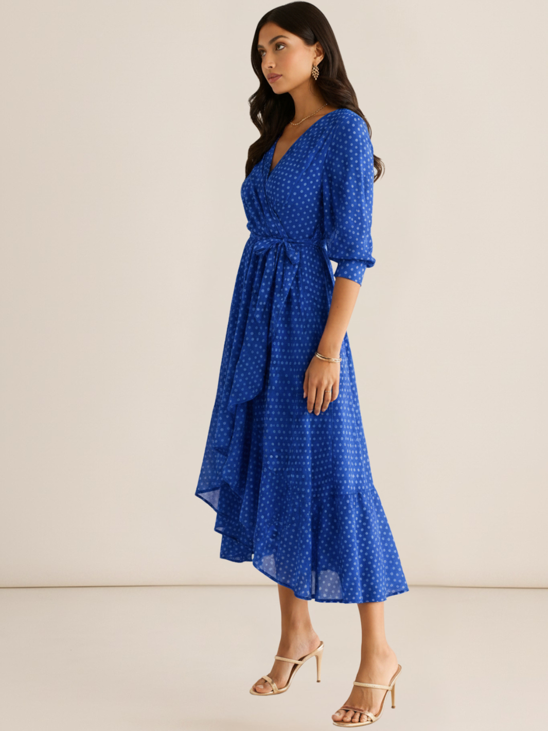Kate & Pippa Ballerina Midi Dress In Blue Print-Occasion Wear-Guest of the wedding-Nicola Ross