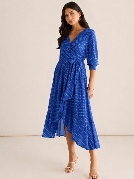 blue spot midi dress Kate & Pippa Ballerina Midi Dress In Blue Spot Print – Nicola Ross