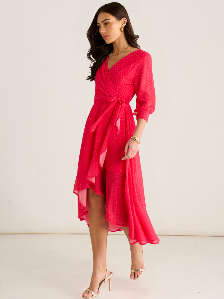 Kate & Pippa Ballerina Midi Dress In Coral Print-Occasion Wear-Guest of the wedding-Nicola Ross