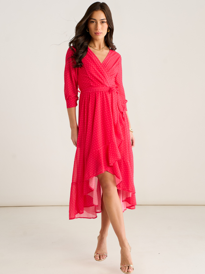 Kate & Pippa Ballerina Midi Dress In Coral Print-Occasion Wear-Guest of the wedding-Nicola Ross
