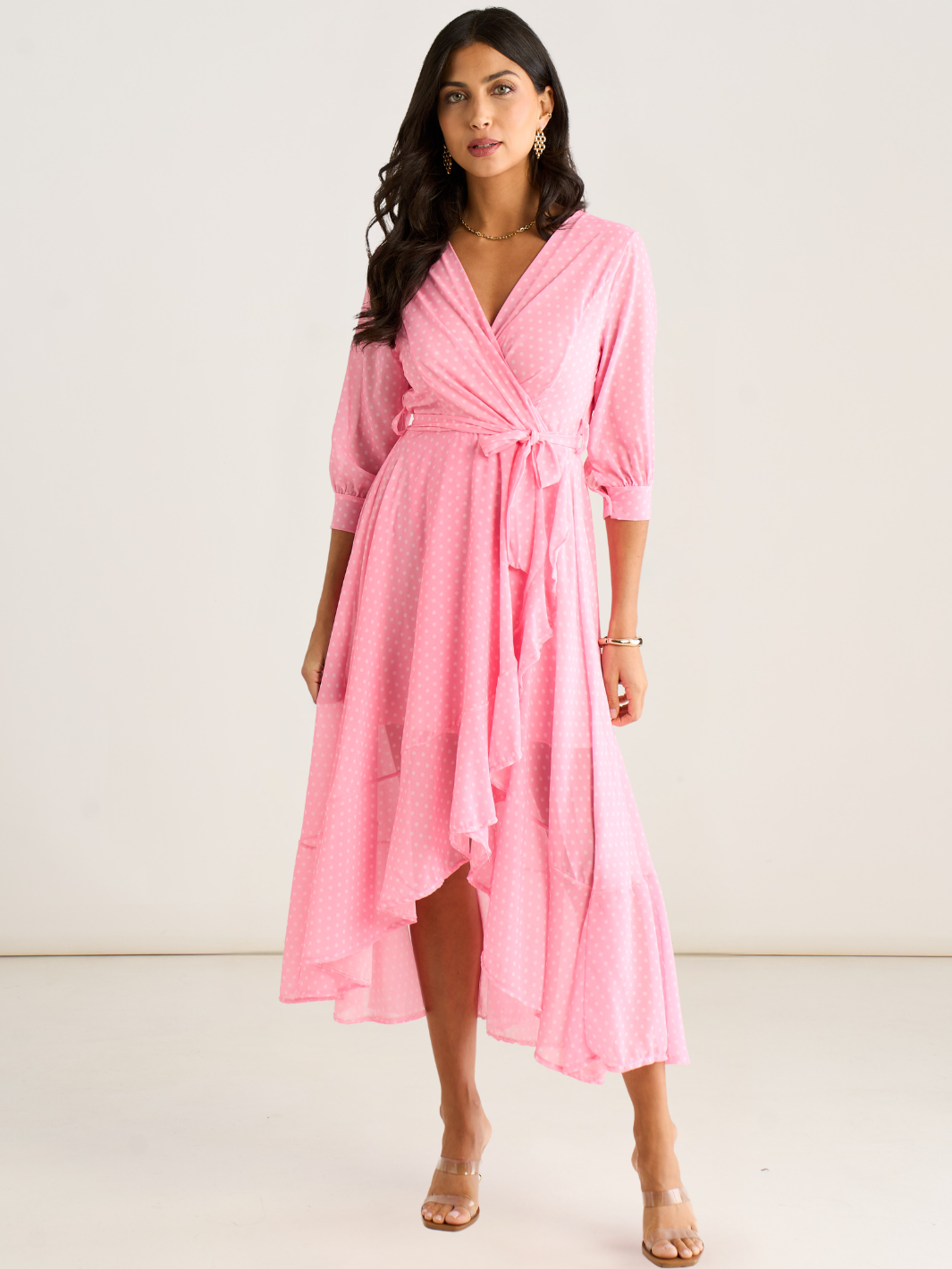 Kate & Pippa Ballerina Midi Dress In Light Pink Print-Occasion Wear-Guest of the wedding-Nicola Ross