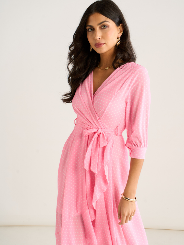 Kate & Pippa Ballerina Midi Dress In Light Pink Print-Occasion Wear-Guest of the wedding-Nicola Ross