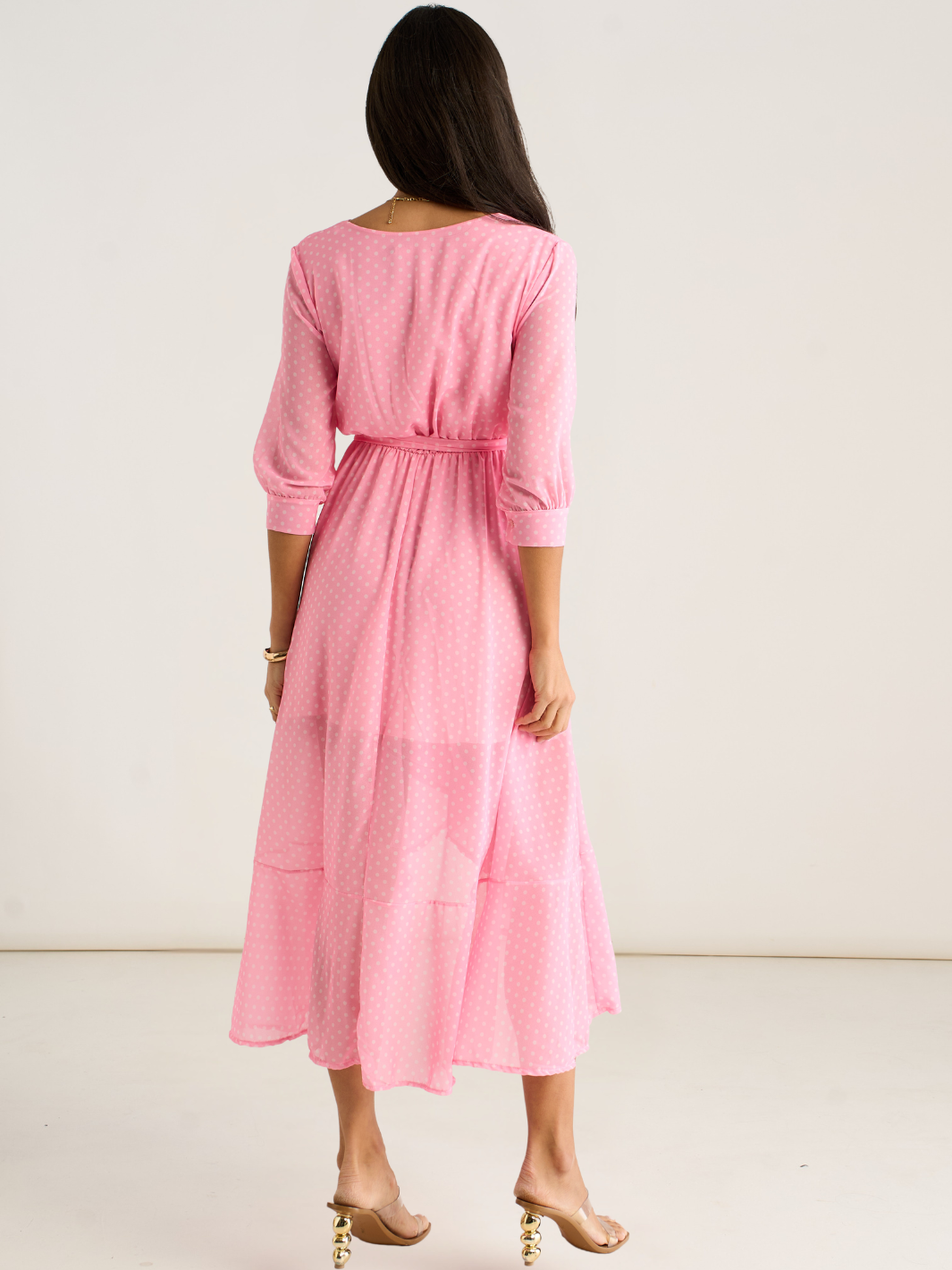 Kate & Pippa Ballerina Midi Dress In Light Pink Print-Occasion Wear-Guest of the wedding-Nicola Ross
