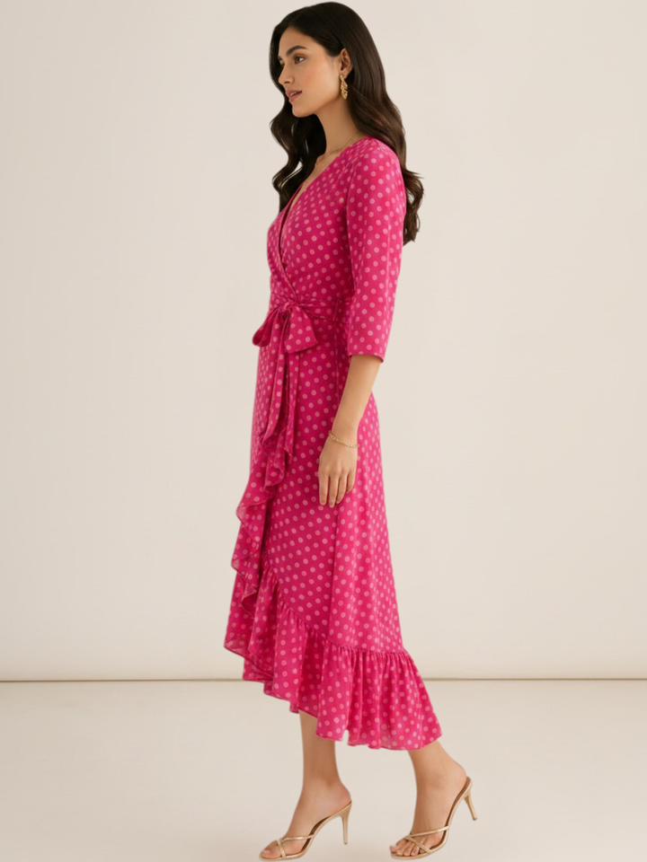 Kate & Pippa Ballerina Midi Dress In Pink Print-Occasion Wear-Guest of the wedding-Nicola Ross