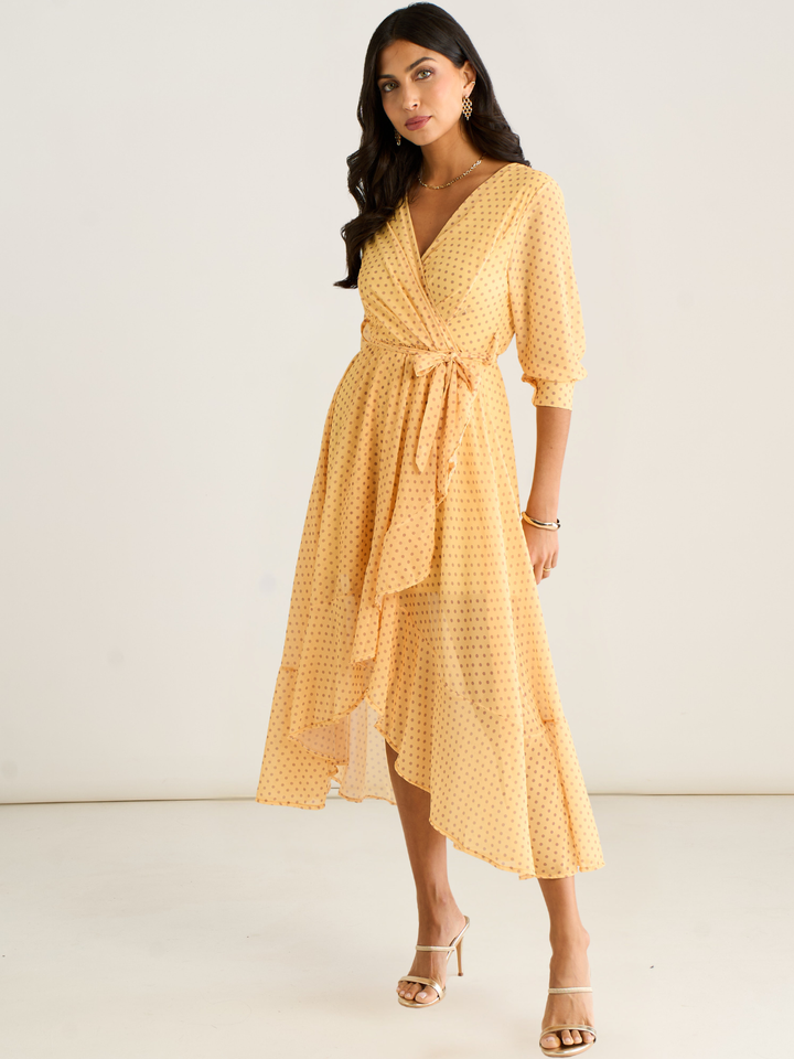 Kate & Pippa Ballerina Midi Dress In Yellow Print-Occasion Wear-Guest of the wedding-Nicola Ross