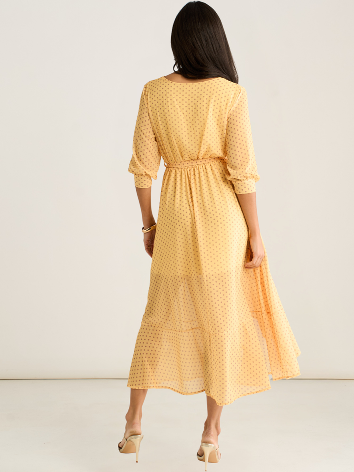 Kate & Pippa Ballerina Midi Dress In Yellow Print-Occasion Wear-Guest of the wedding-Nicola Ross