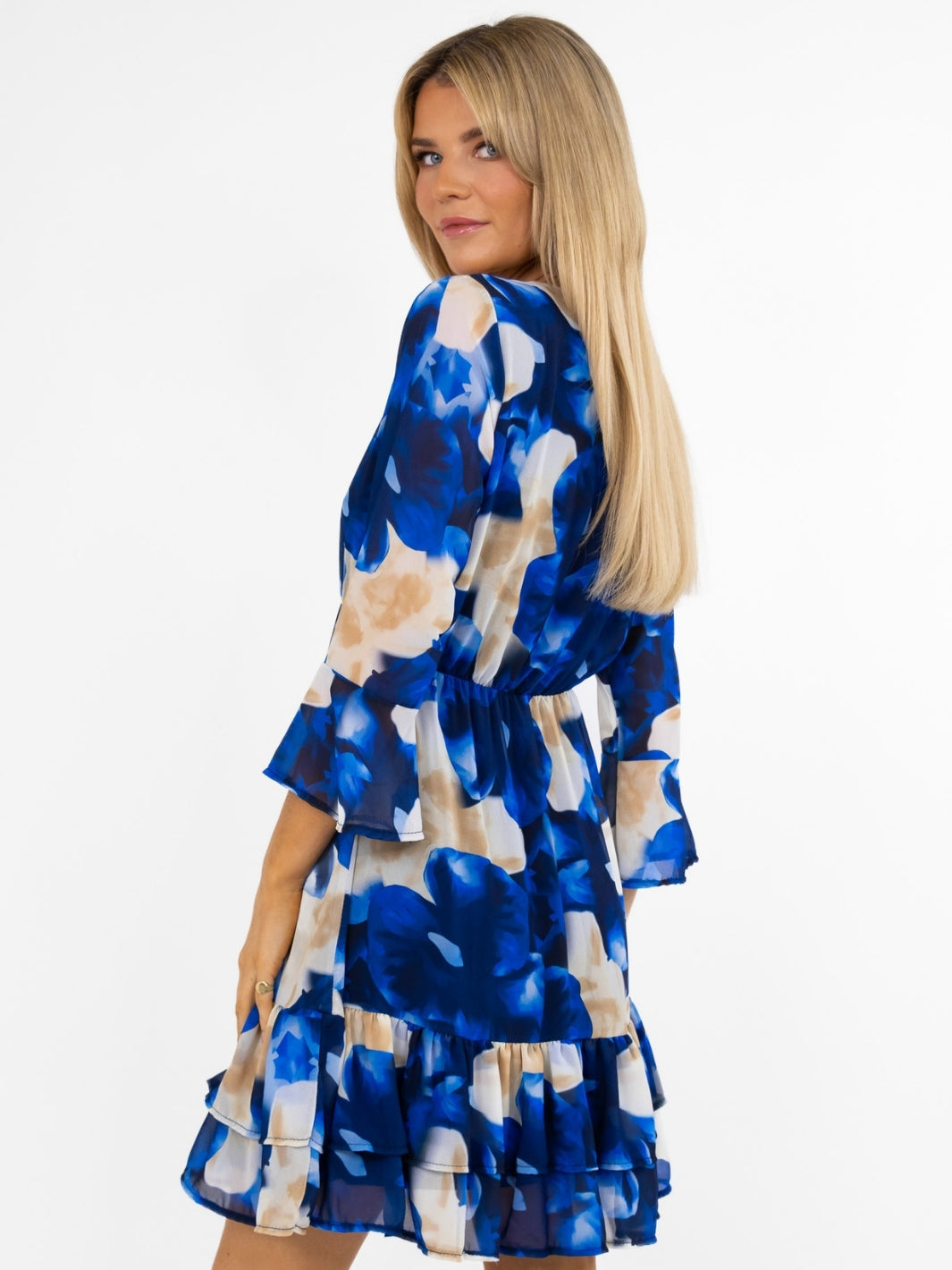 Kate & Pippa Bardot Mini Dress In Blue / Cream-Nicola Ross
