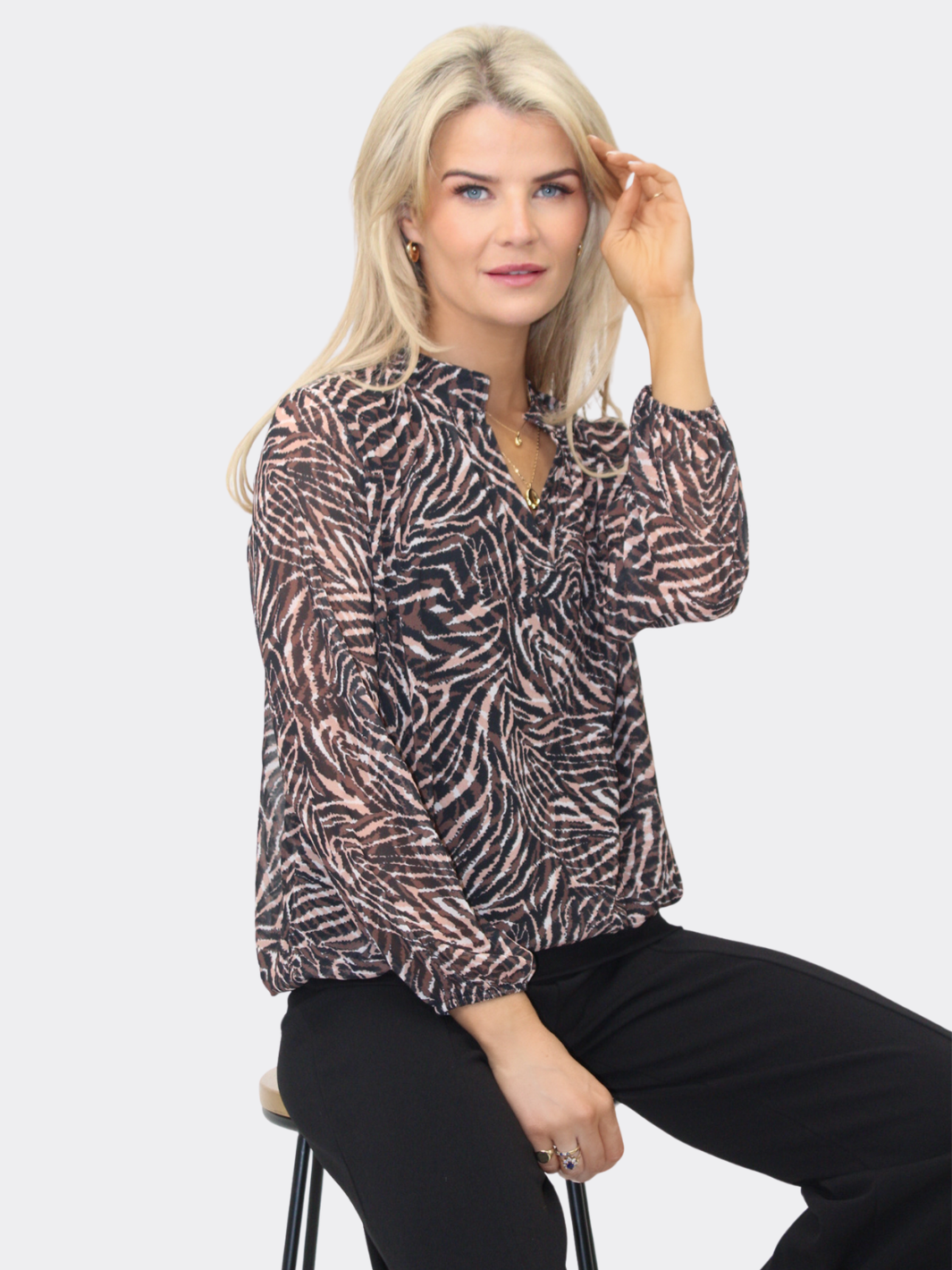 Kate & Pippa Bella Band Top In Beige Animal Print-Nicola Ross