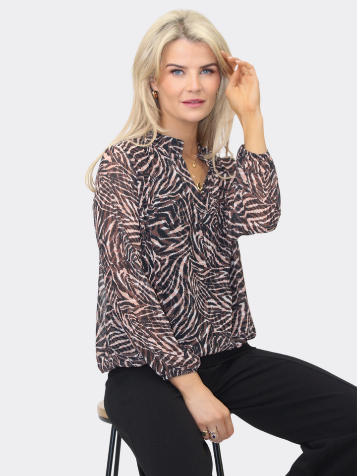 Kate & Pippa Bella Band Top In Beige Animal Print-Nicola Ross