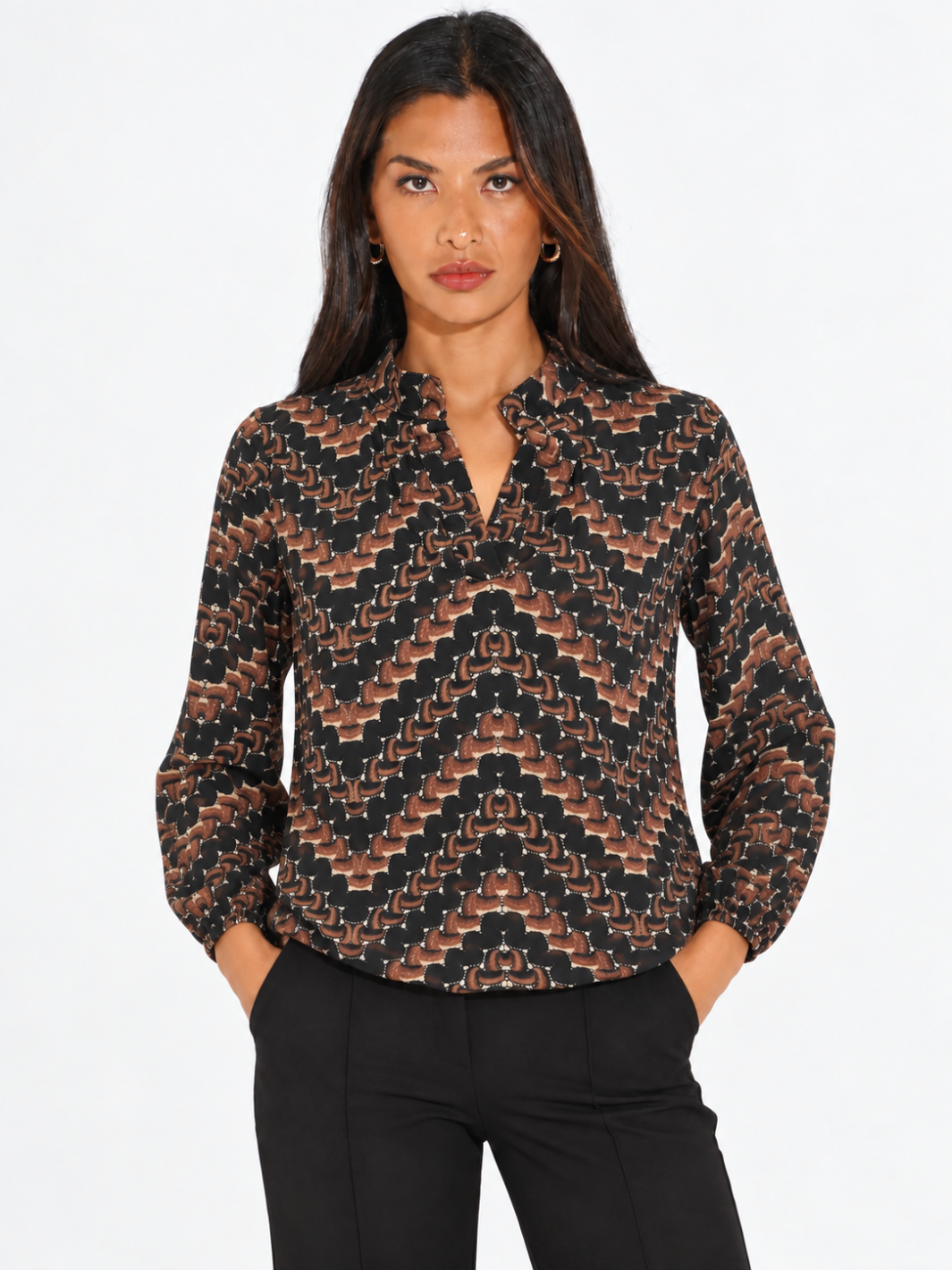 Kate & Pippa Bella Band Top In Black Geo Print-Nicola Ross