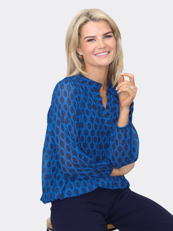 Kate & Pippa Bella Band Top In Blue Geo Print-Nicola Ross