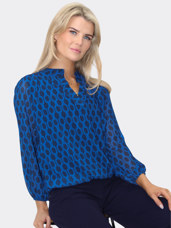 Kate & Pippa Bella Band Top In Blue Geo Print-Nicola Ross