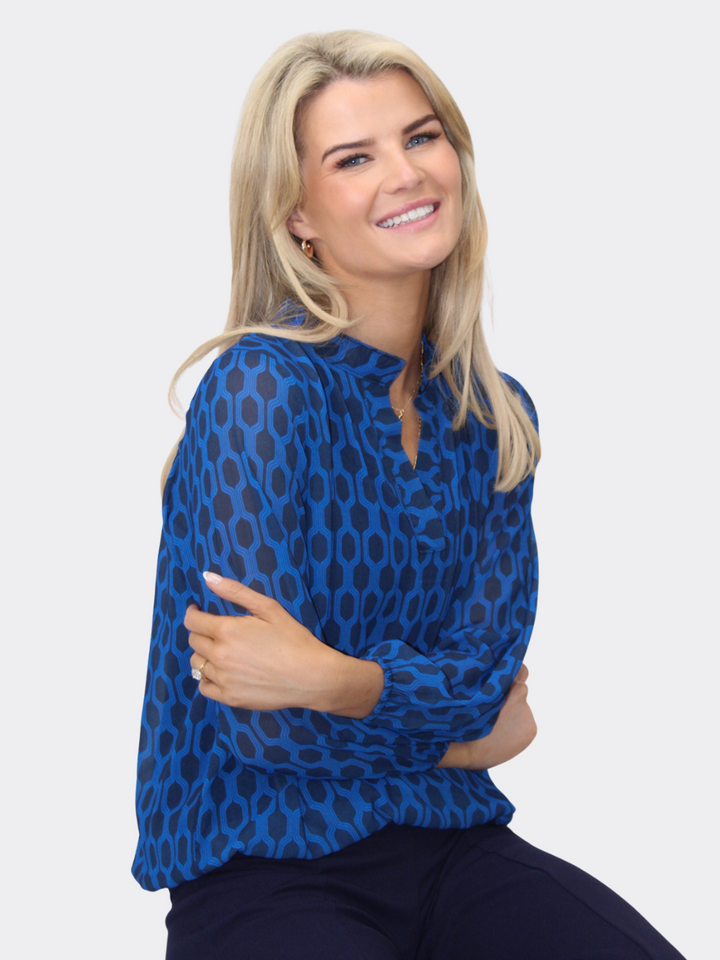 Kate & Pippa Bella Band Top In Blue Geo Print-Nicola Ross