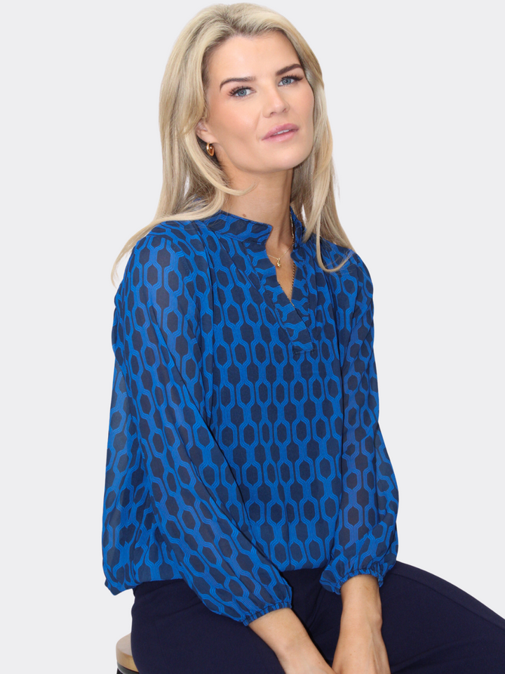 Kate & Pippa Bella Band Top In Blue Geo Print-Nicola Ross