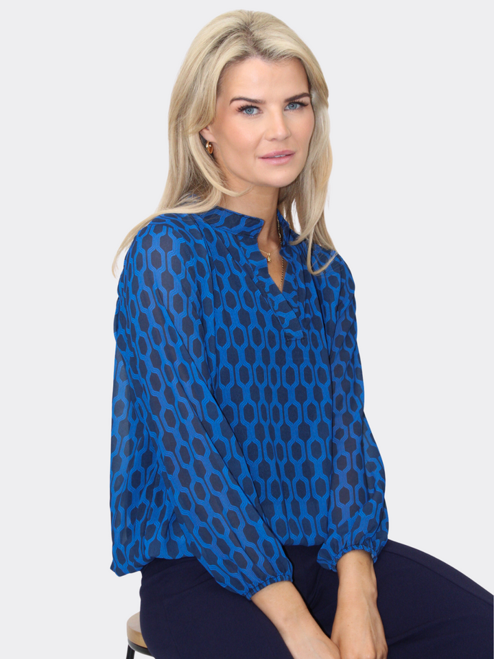 Kate & Pippa Bella Band Top In Blue Geo Print-Nicola Ross