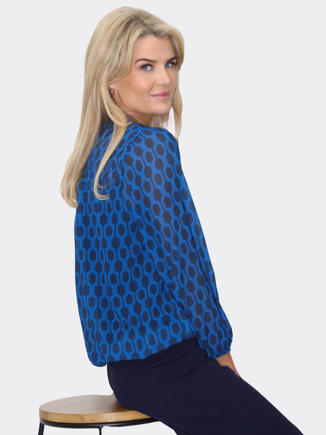 Kate & Pippa Bella Band Top In Blue Geo Print-Nicola Ross