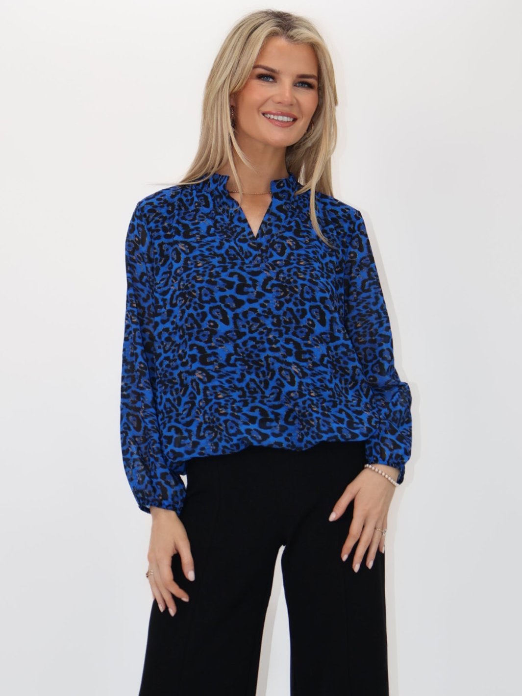 Kate & Pippa Bella Band Top In Blue Leo Print-Nicola Ross