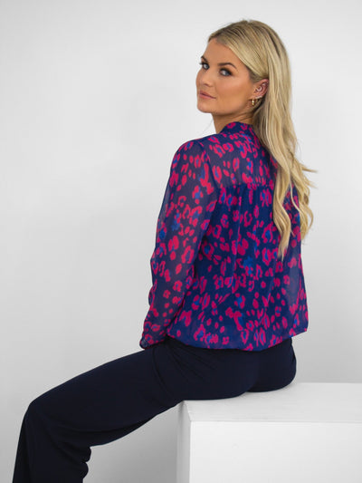 Kate & Pippa Bella Band Top In Blue / Pink Animal Print-Nicola Ross