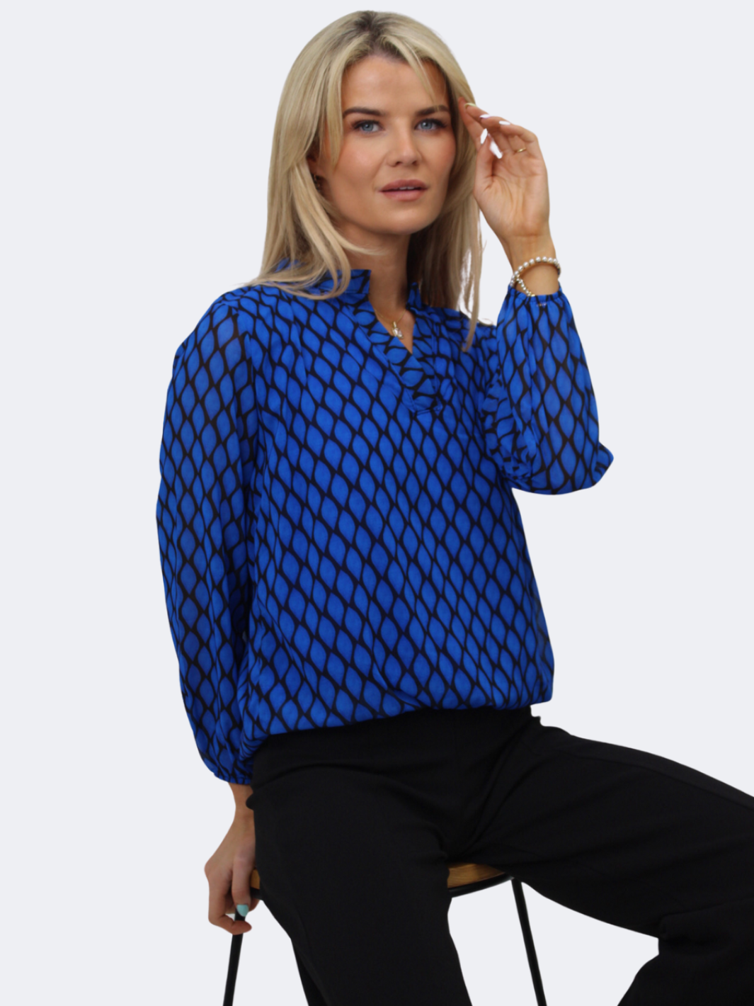 Kate & Pippa Bella Band Top In Blue Print-Nicola Ross